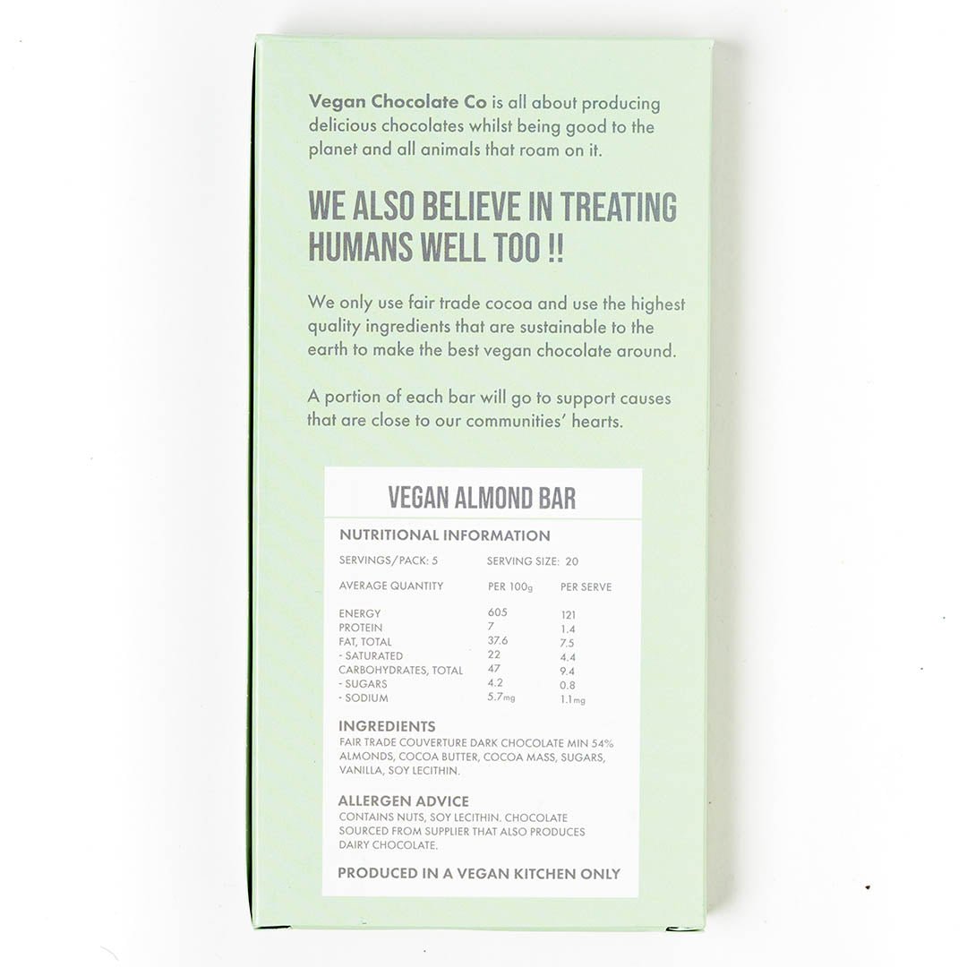Vegan Almond Bar (100g) Gluten Free - VeganChocolateCompany