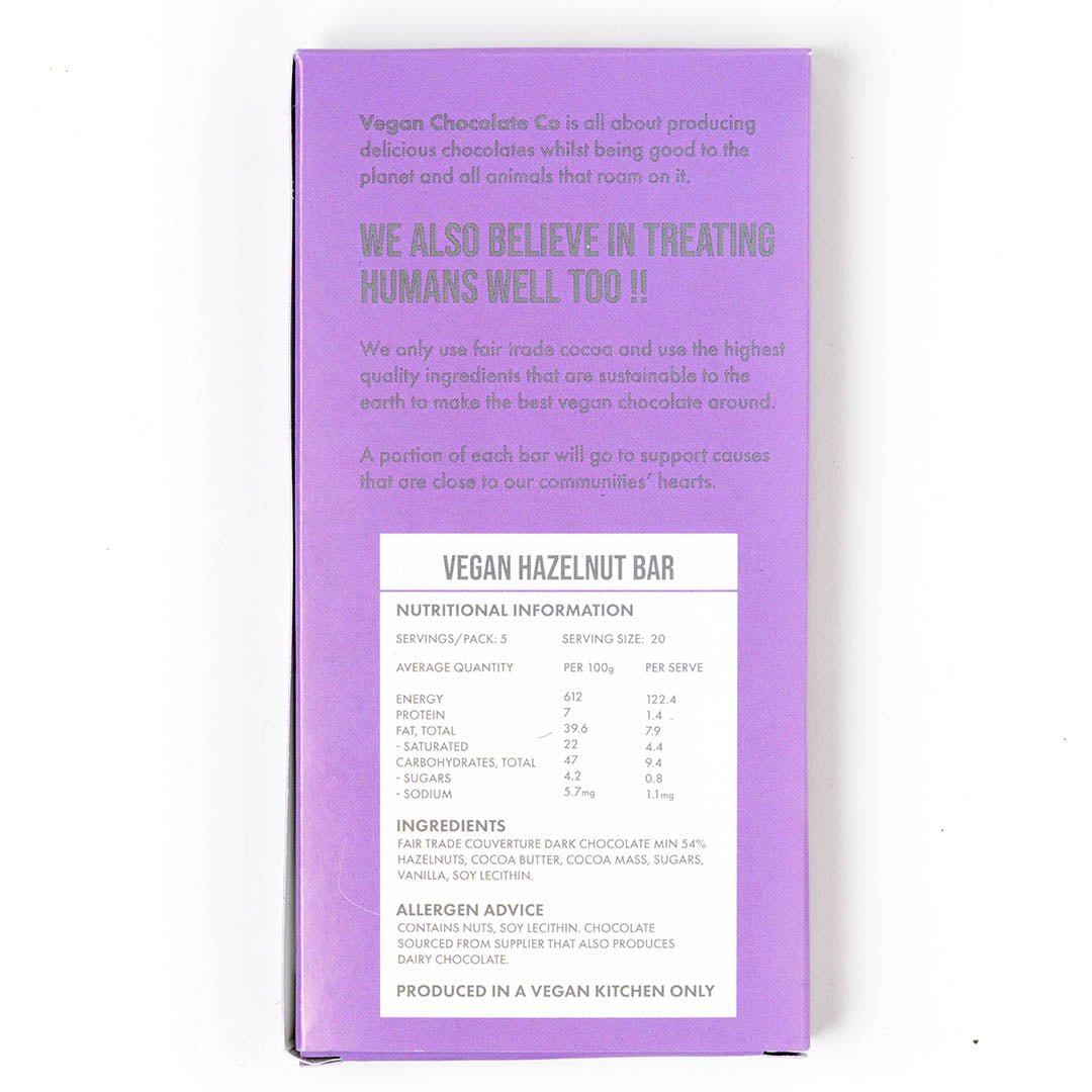Vegan Hazelnut Bar (100g) - VeganChocolateCompany